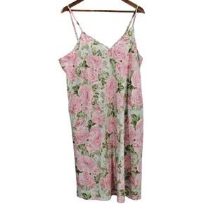 Cabernet Pink‎ Floral Satin Slip Dress Rose Lingerie Coquette Pockets Size XL